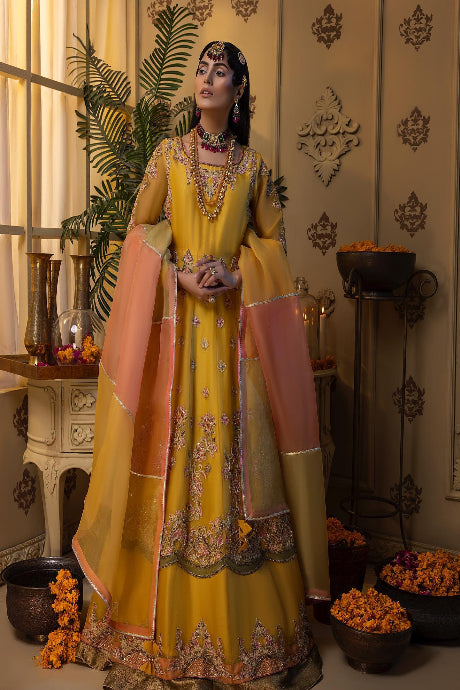 Awesome Yellow Color Attractive Heavy Work Bollywood Gown