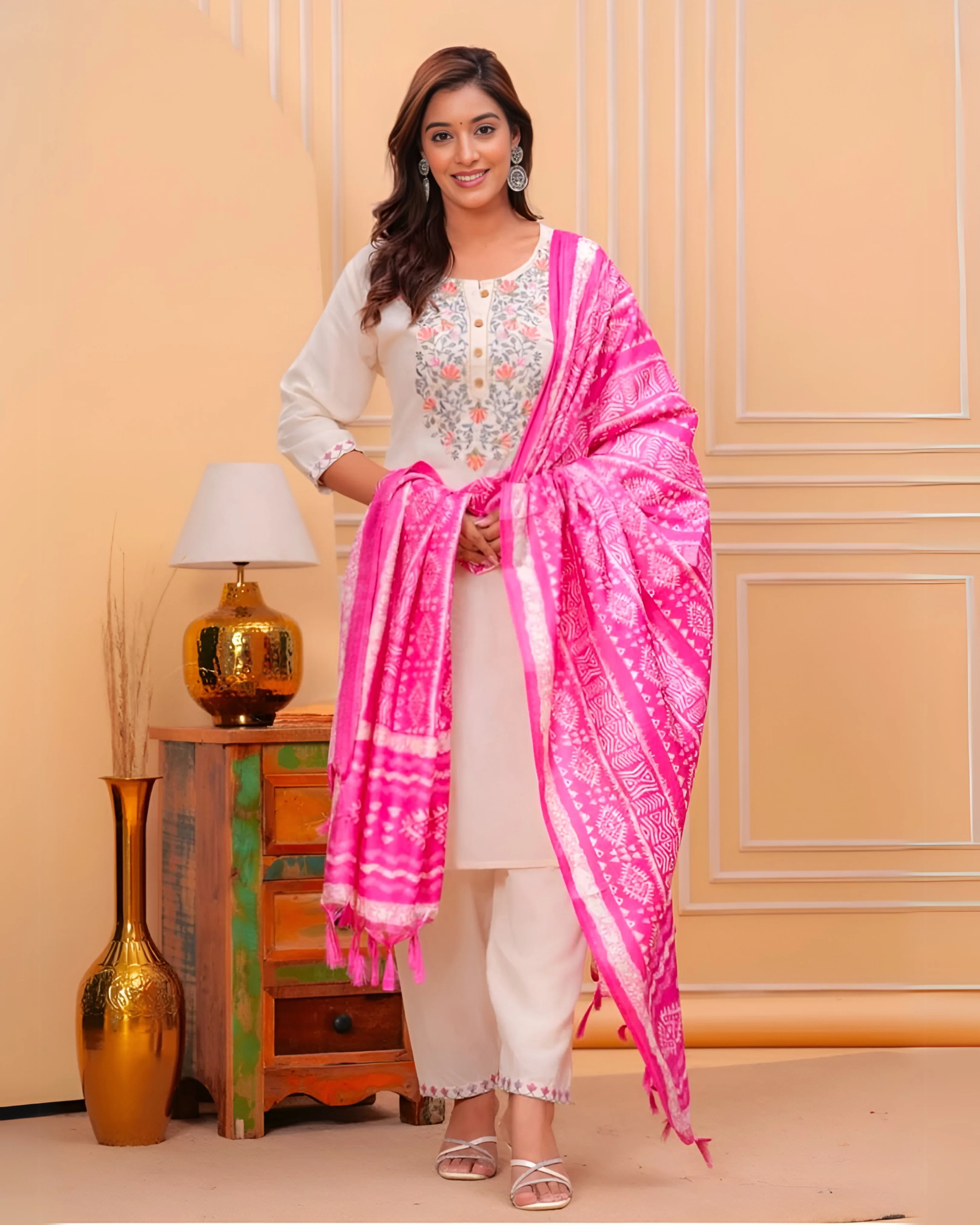 Rosé Whisper Khadi Embroidered Suit Set