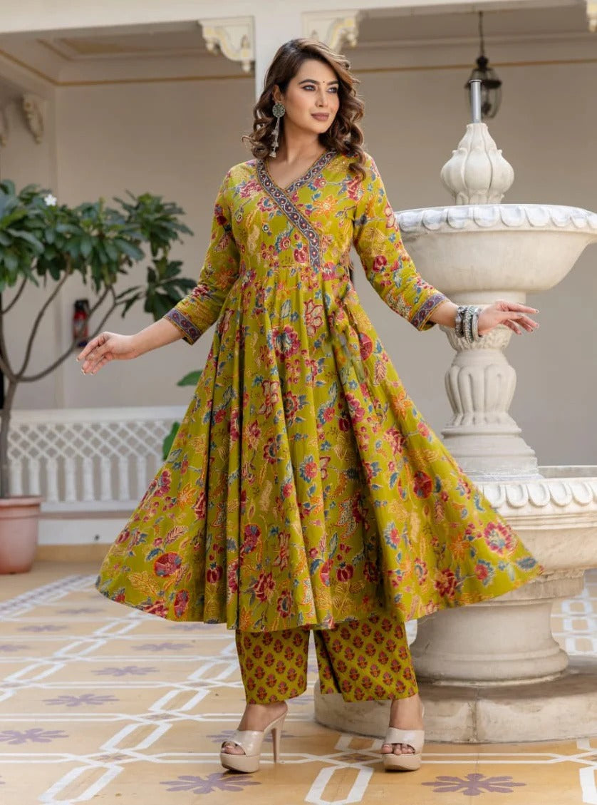 Mustard Garden Bloom Viscose Suit Set