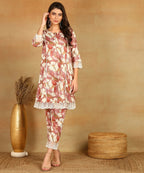 Pink Pure Muslin Foil Print Co-ord Set Fabric-Muslin