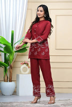 Crimson Bloom Embroidered Co-ord Set