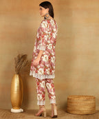 Pink Pure Muslin Foil Print Co-ord Set Fabric-Muslin