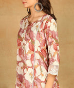 Pink Pure Muslin Foil Print Co-ord Set Fabric-Muslin
