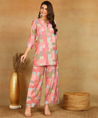 Pure Muslin Foil Print Co-ord Set Fabric-Muslin