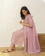 Peach Cotton Embroidered Dress