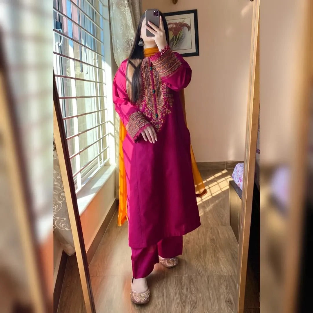 Crimson Pink Embroidered Suit
