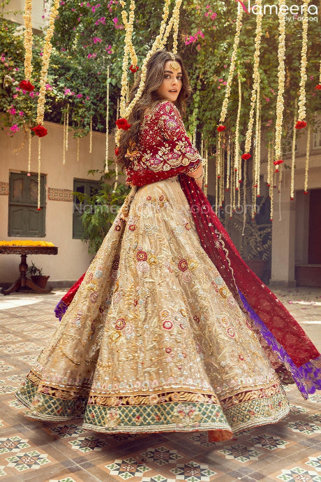 Cream Color Embroidery Hand Work Latest Designer Chiken Salwar Gown