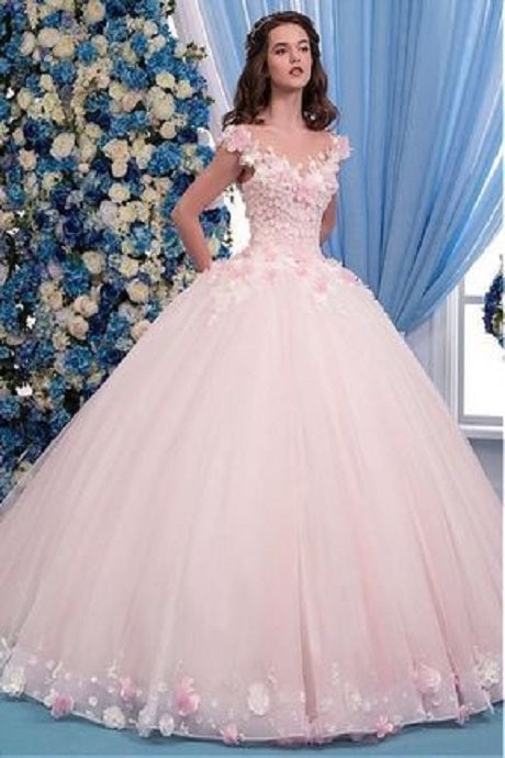 Baby Pink Floral Appliqué Ball Gown