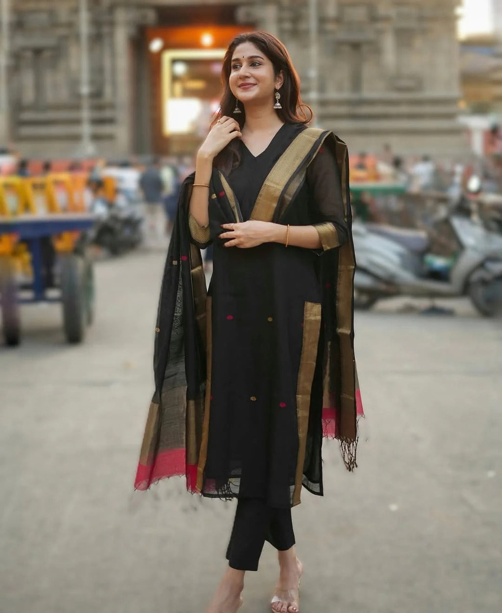 Maheshwari Silk Black Kurta Set