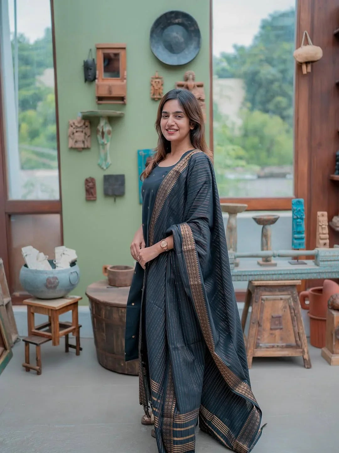 BLACK PURE COTTON KURTI WITH DUPATTA
