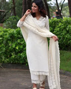 White Soft Cotton Kota Doria Suit With Lining