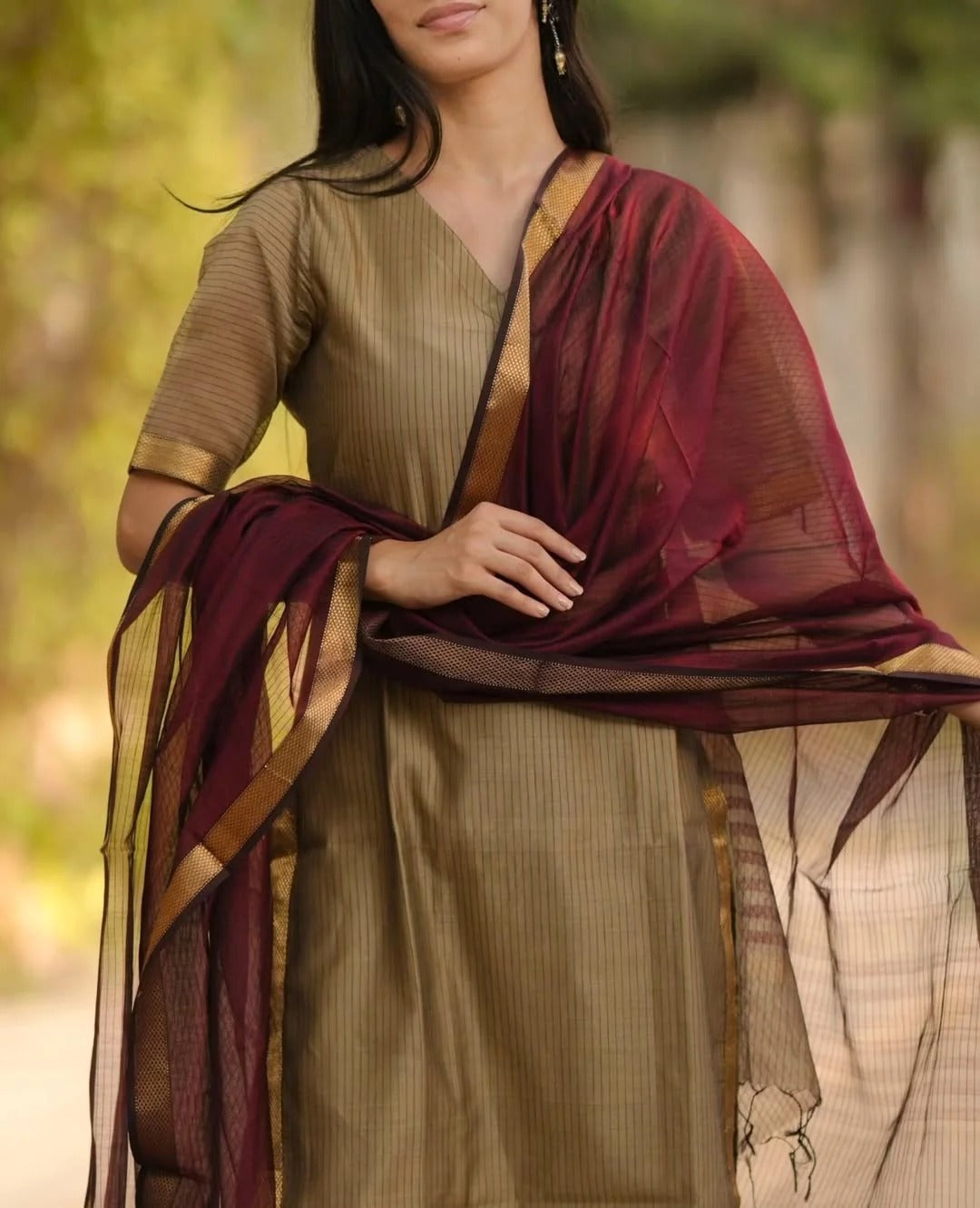 Elegance Woven Maheshwari Silk Suit Set