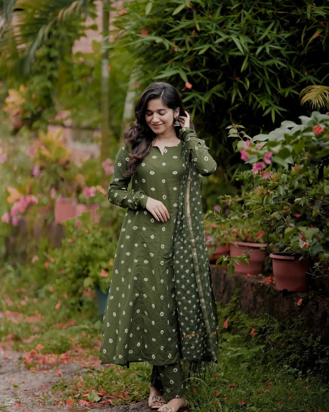 Bandhani Handblock A-line Kurta Set