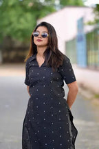 Stuty Handloom Cotton Coord Set In Black