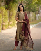 Elegance Woven Maheshwari Silk Suit Set