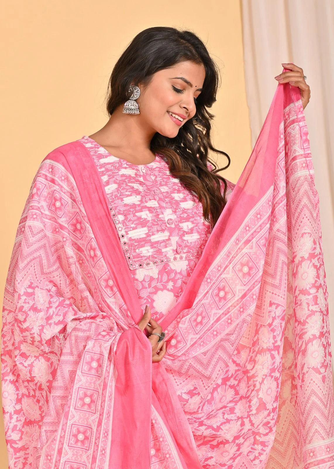 Pink Embroidered Straight Suit Set