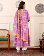Women€™s Viscose Pastel Pink Anarkali Kurta and Pant Set with Dupatta