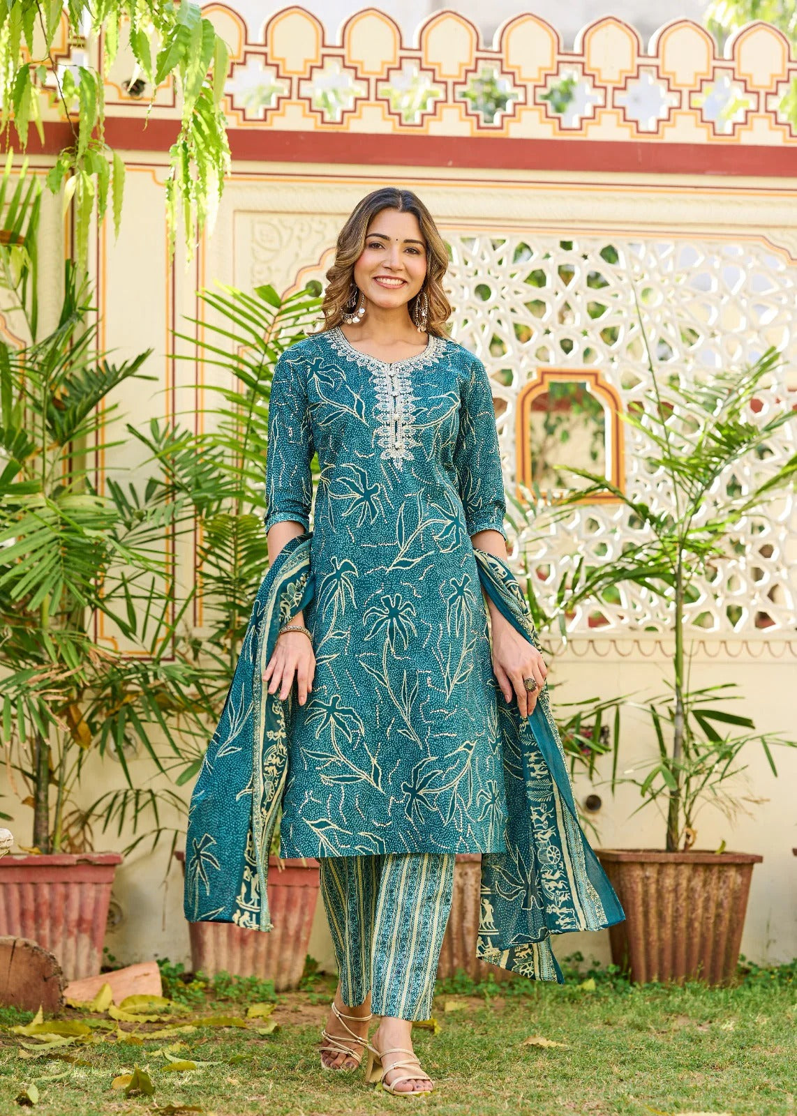 Green Ruhani Cotton Straight Suit