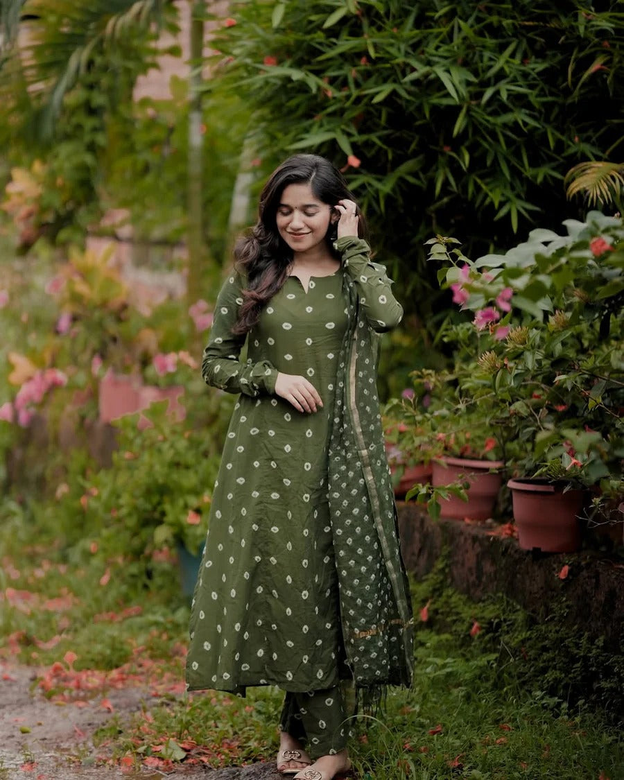 Bandhani Handblock A-line Kurta Set