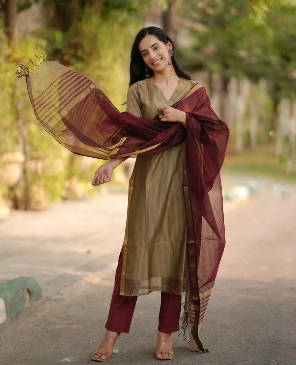 Elegance Woven Maheshwari Silk Suit Set