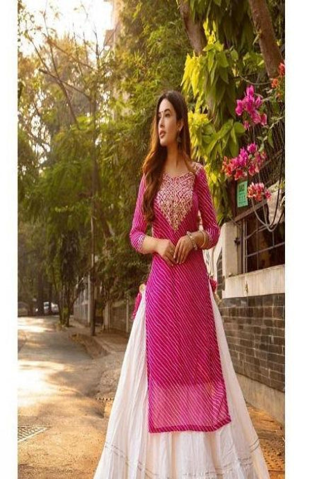 pink color Umbrella Type Printed Salwar Suits