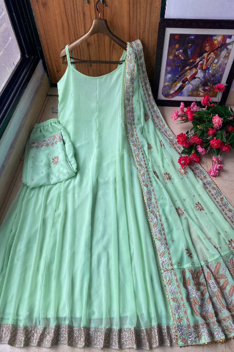 Mint Green Embroidered Anarkali Suit with Dupatta