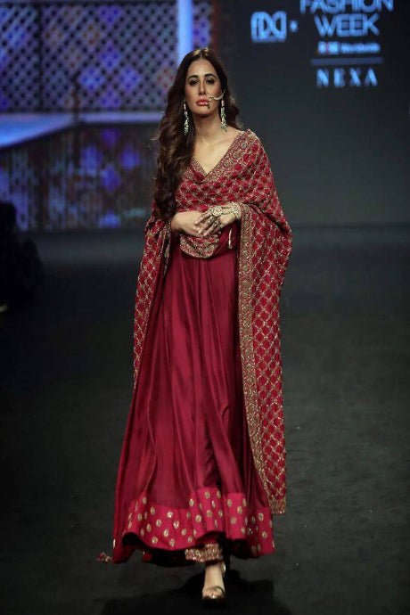 Maroon Embroidered Designer Anarkali Suit with Dupatta