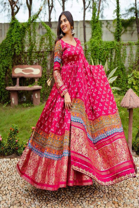 Cotton Silk Online pink color Embroidery gown for girls