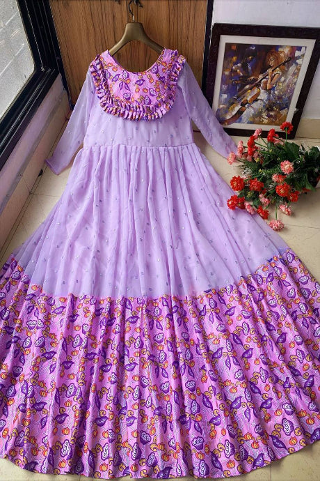 Lavender Purple Floral Printed Anarkali Gown