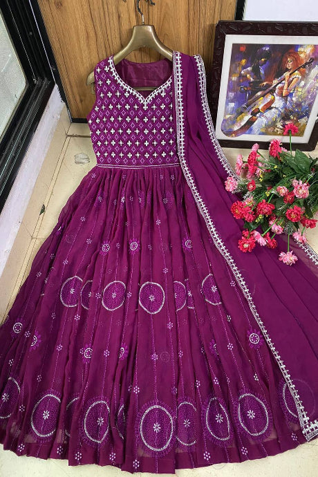 bit Color Designer Soft Net  Embroidery gown for women